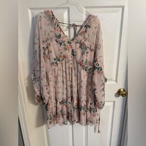 ASOS Curve Pink Floral Ruffle Tiered Mini Dress